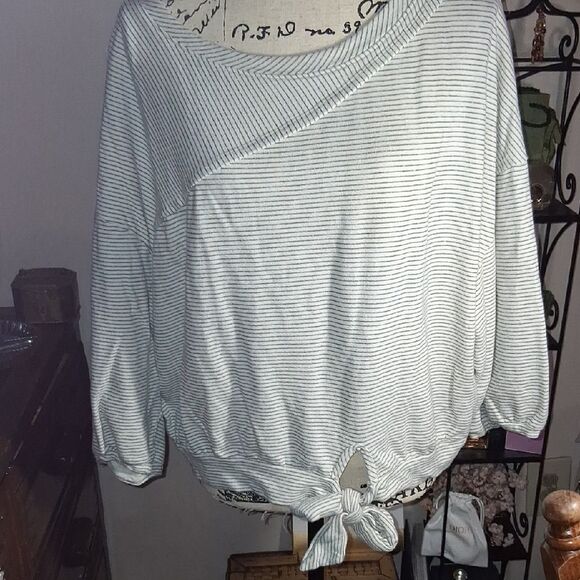 Anthropologie Postmark Striped Off-Shoulder Top with Tie Front Xlarge - Picture 8 of 9